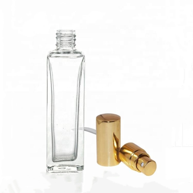 Wholesale luxury 15ml clear perfume glass bottle empty square shaped crystal spray perfume bottle with gold mist sprayer pump
