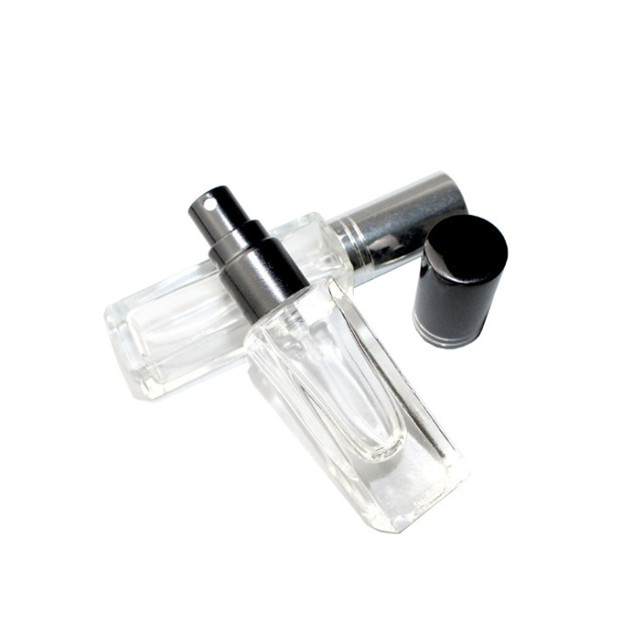 Wholesale luxury 6ml 9ml clear empty square shaped glass spray perfume bottle