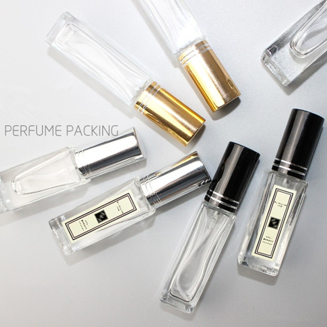 Wholesale luxury 6ml 9ml clear empty square shaped glass spray perfume bottle