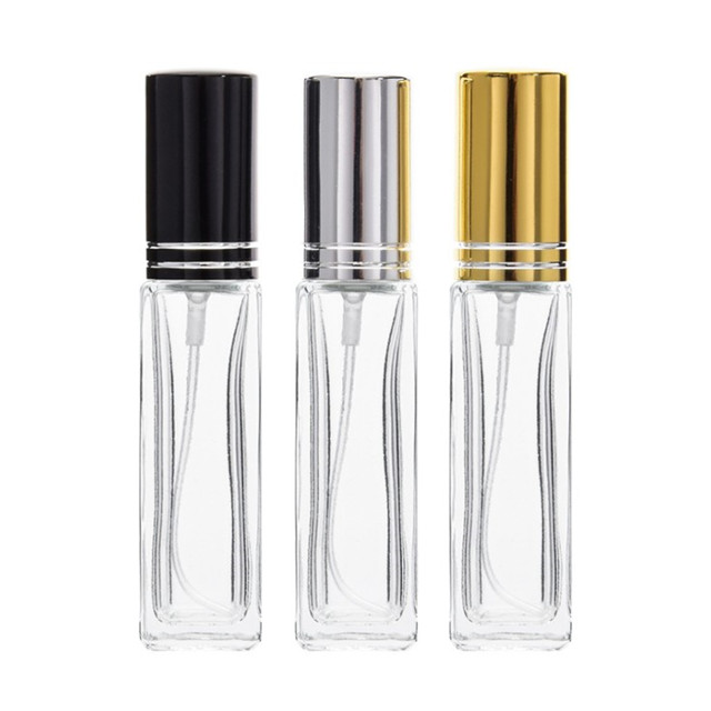 Wholesale luxury 6ml 9ml clear empty square shaped glass spray perfume bottle