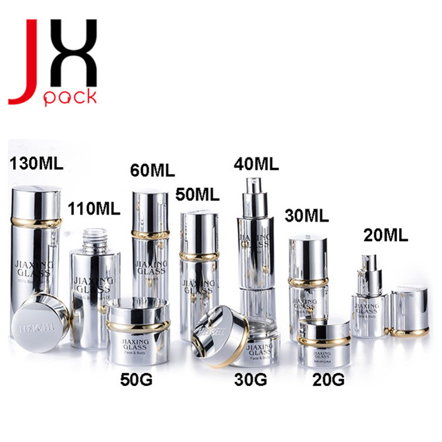 Wholesale luxury Square Shape Glass Cosmetic Packaging, Face Cream Container And Cosmetic Lotion Pump Bottle