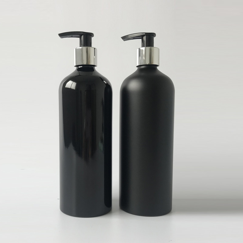 Wholesale luxury cosmetic packaging metal matte black spray bottle 80ml 120ml 250ml 300ml aluminum shampoo lotion pump bottle