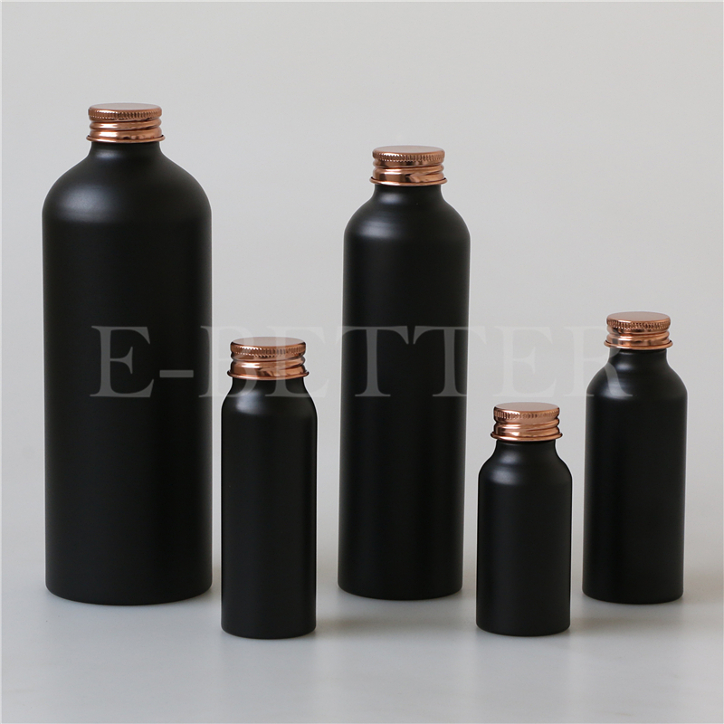 Wholesale luxury cosmetic packaging metal matte black spray bottle 80ml 120ml 250ml 300ml aluminum shampoo lotion pump bottle