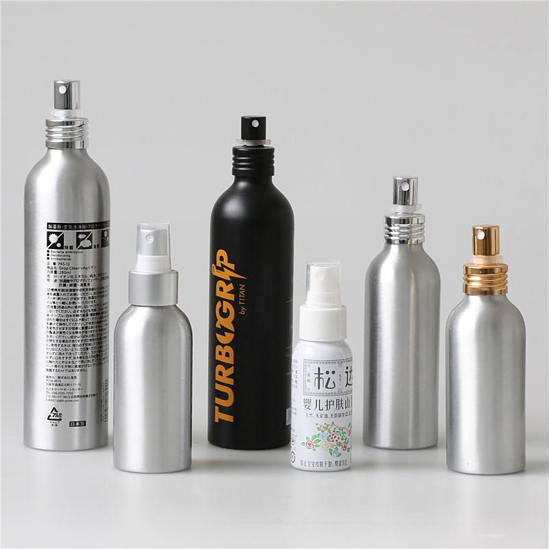 Wholesale luxury cosmetic packaging metal matte black spray bottle 80ml 120ml 250ml 300ml aluminum shampoo lotion pump bottle