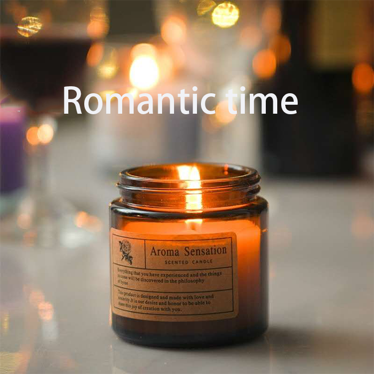 Wholesale luxury round vintage container brown amber glass empty candle jars with metal lid