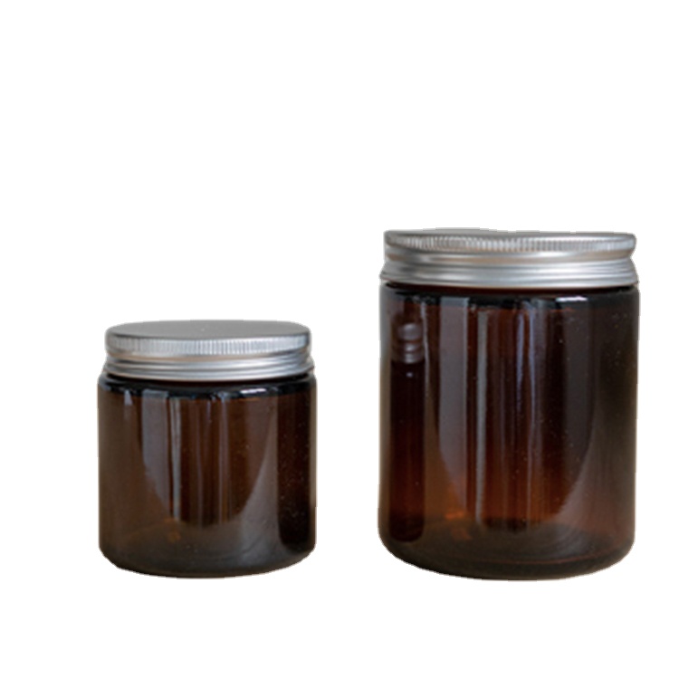 Wholesale luxury round vintage container brown amber glass empty candle jars with metal lid