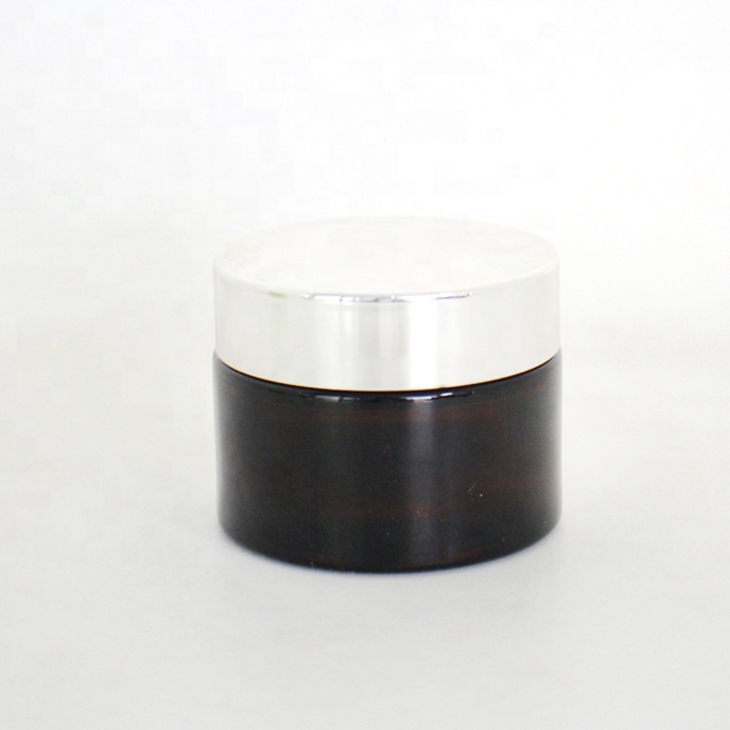 Wholesale manufacturer black glass jar with silver lid metal 30g 50g 60g 100g cosmetic glass mask container