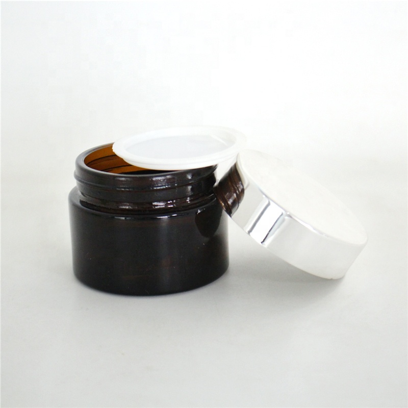 Wholesale manufacturer black glass jar with silver lid metal 30g 50g 60g 100g cosmetic glass mask container
