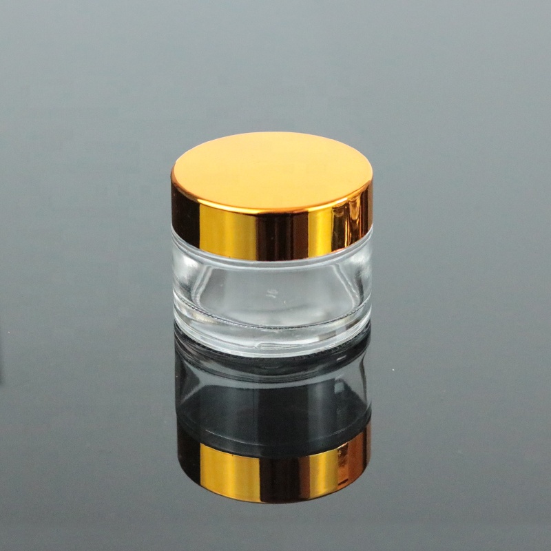 Wholesale manufacturer price 30ml glass lip balm jar 1 oz clear container gold top (GJM04)