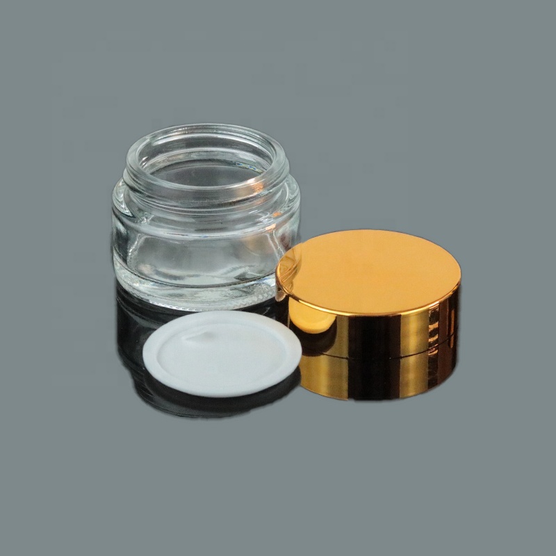 Wholesale manufacturer price 30ml glass lip balm jar 1 oz clear container gold top (GJM04)