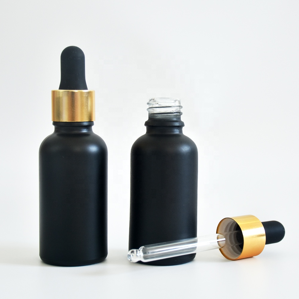 Wholesale matte amber black 30ml Glass Dropper Bottle 100ml 60ml 15ml 10ml Essential Oil Bottle with hot stamping