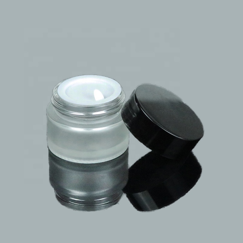Wholesale matte frosted glass cream jar 5ml 5g lip balm jar with black lid (GJM18)