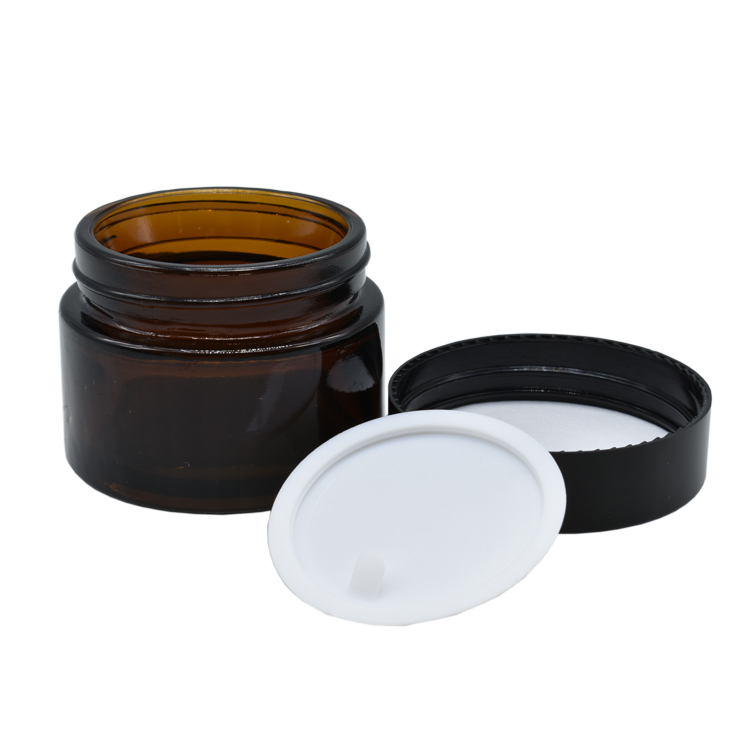 Wholesale matte glass bottle 20g 30g 50g glass jar clear matte glass jar with black aluminum cap