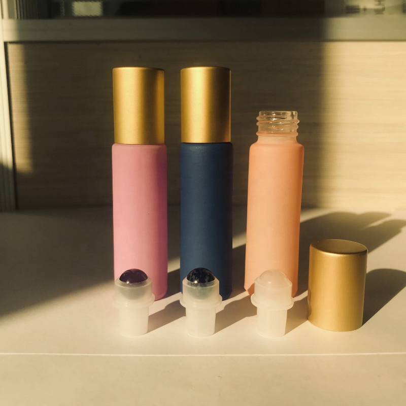 Wholesale  matte gold lid 10ml Macaron color essential oil roller glass bottles