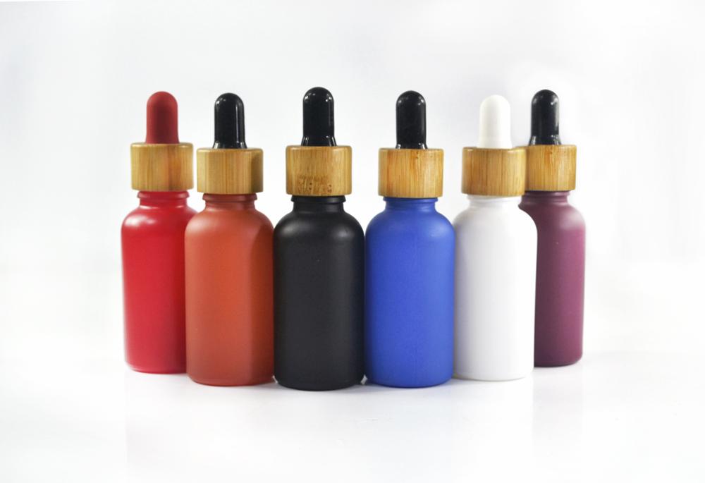Wholesale matte red blue green black 5ml 10ml 15ml 20ml 30ml 50ml 100ml glass dropper bottle with bamboo lid