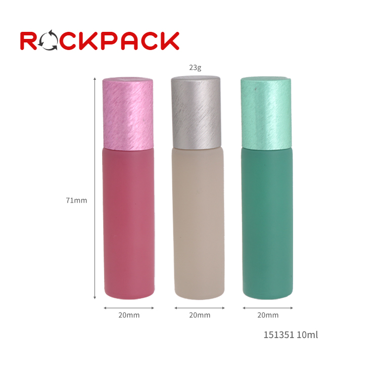 Wholesale matte rose grey green roll on bottle 10ml with gemstone roller ball with aluminium cap