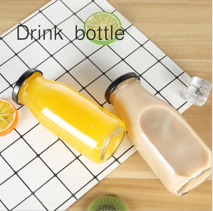 Wholesale milk glass botlte 200ml 250ml 300ml beverage bottle juice glass bottle with lid