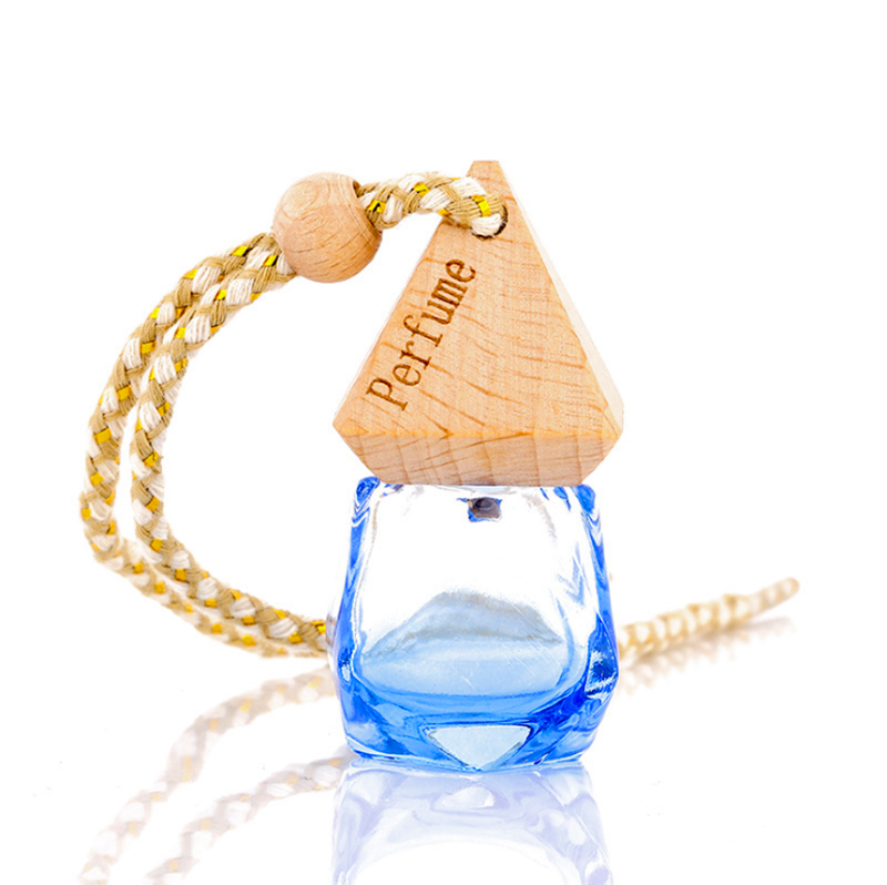 Wholesale mini 5ml 8ml 10m 12ml wooden cap empty air freshener diffuser hanging glass car perfume bottle