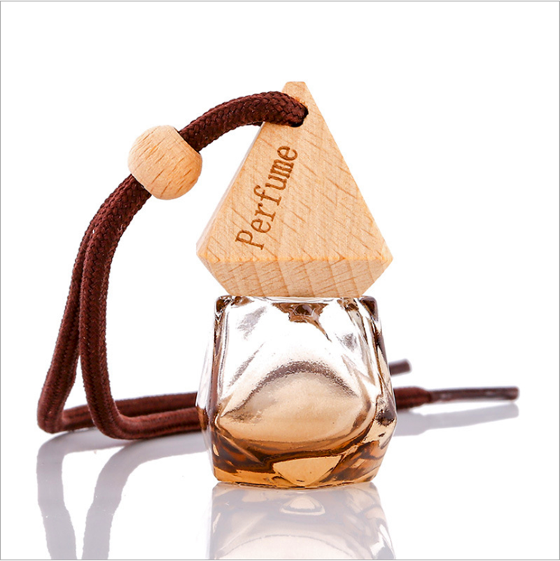 Wholesale mini 5ml 8ml 10m 12ml wooden cap empty air freshener diffuser hanging glass car perfume bottle