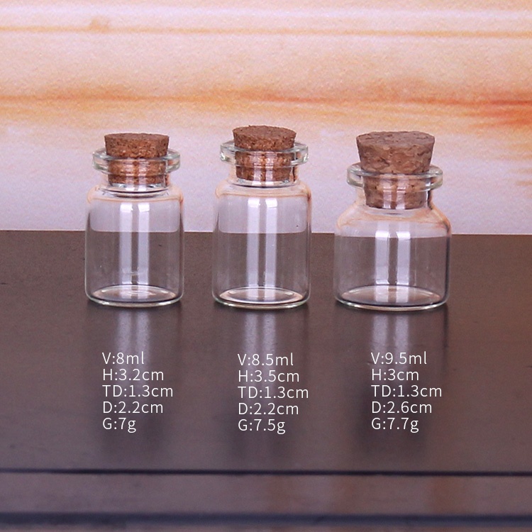 Wholesale mini 8ml 10ml round clear glass wishing vials bottle with cork