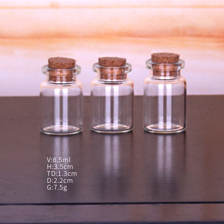 Wholesale mini 8ml 10ml round clear glass wishing vials bottle with cork