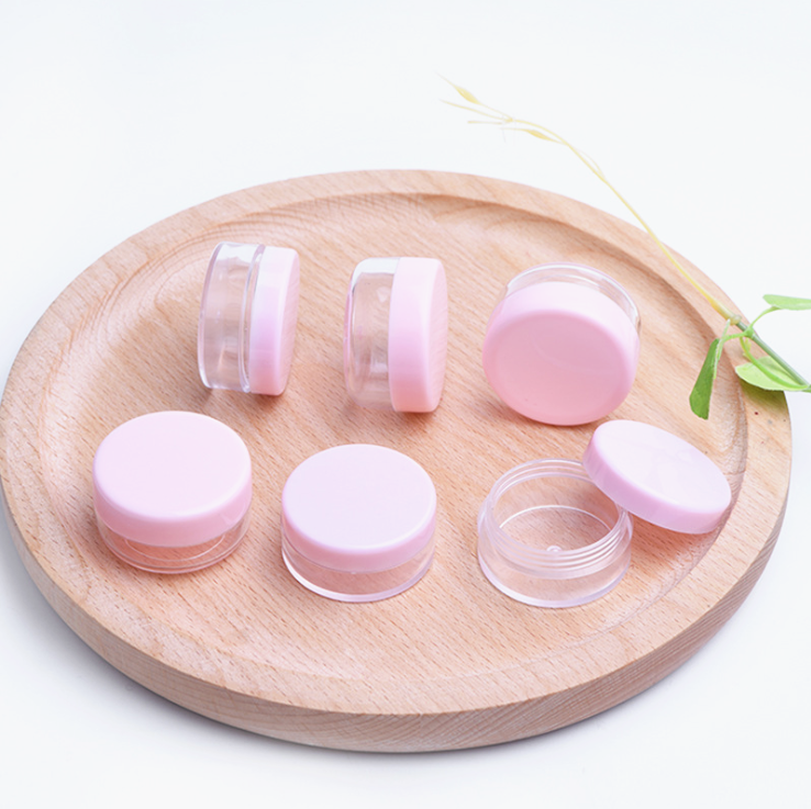 Wholesale mini empty plastic pots 10g PP cosmetic jar face eye skin care cream pink plastic bottle jars
