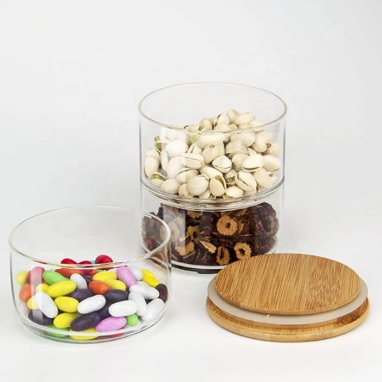 Wholesale multifunction storage glass jar with wooden lid
