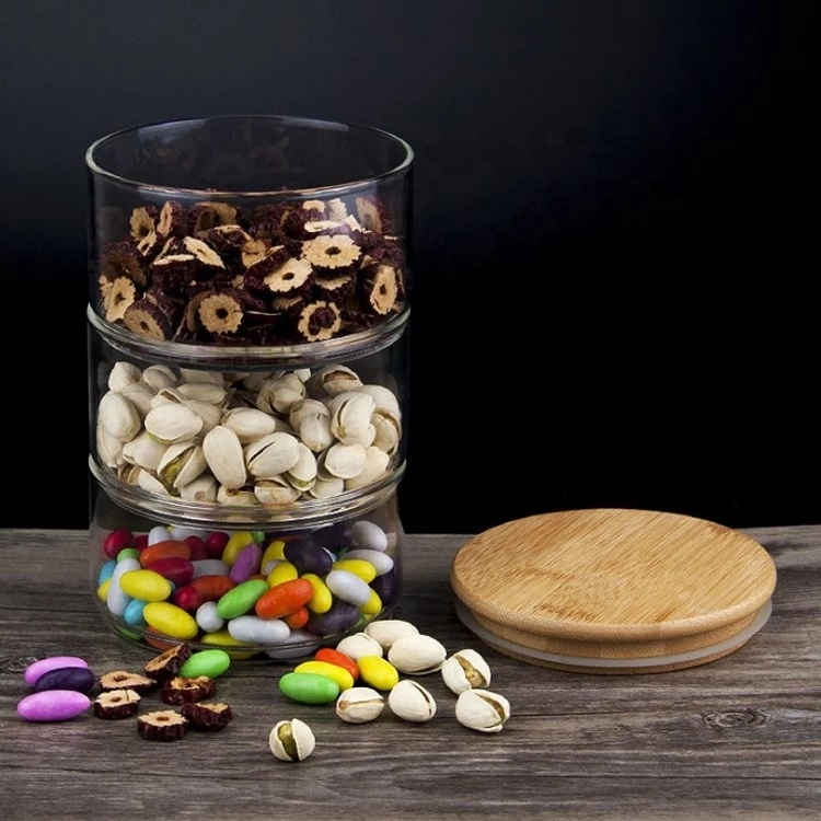 Wholesale multifunction storage glass jar with wooden lid