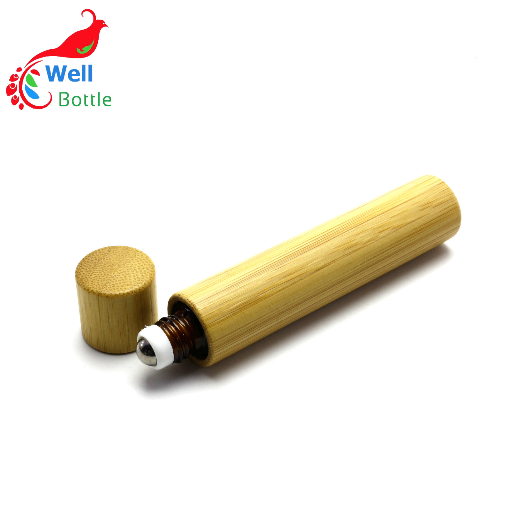 Wholesale natural bamboo 10ml glass essential oil roller bottle with bamboo lid Roller-077RL