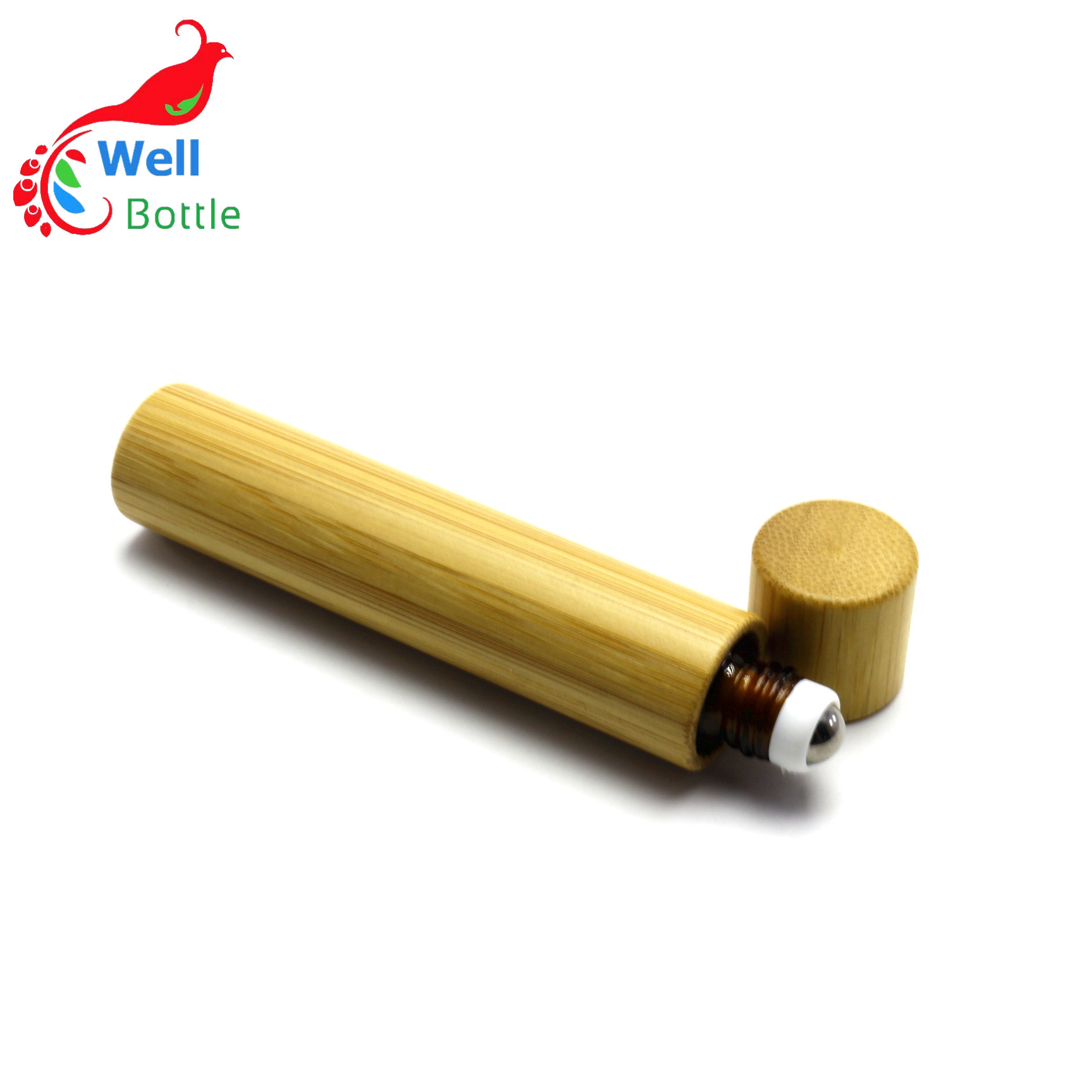 Wholesale natural bamboo 10ml glass essential oil roller bottle with bamboo lid Roller-077RL