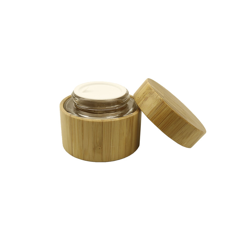 Wholesale natural bamboo glass cosmet cream jar with bamboo lid 50ml 50g 1.7oz cosmetic bamboo cream glass jar packaging