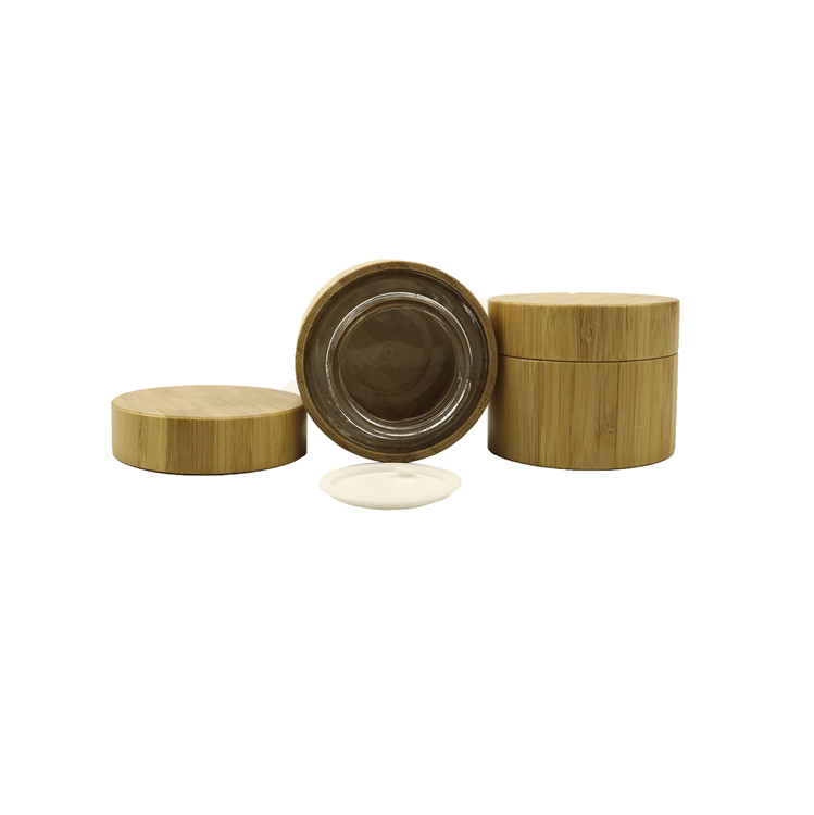 Wholesale natural bamboo glass cosmet cream jar with bamboo lid 50ml 50g 1.7oz cosmetic bamboo cream glass jar packaging