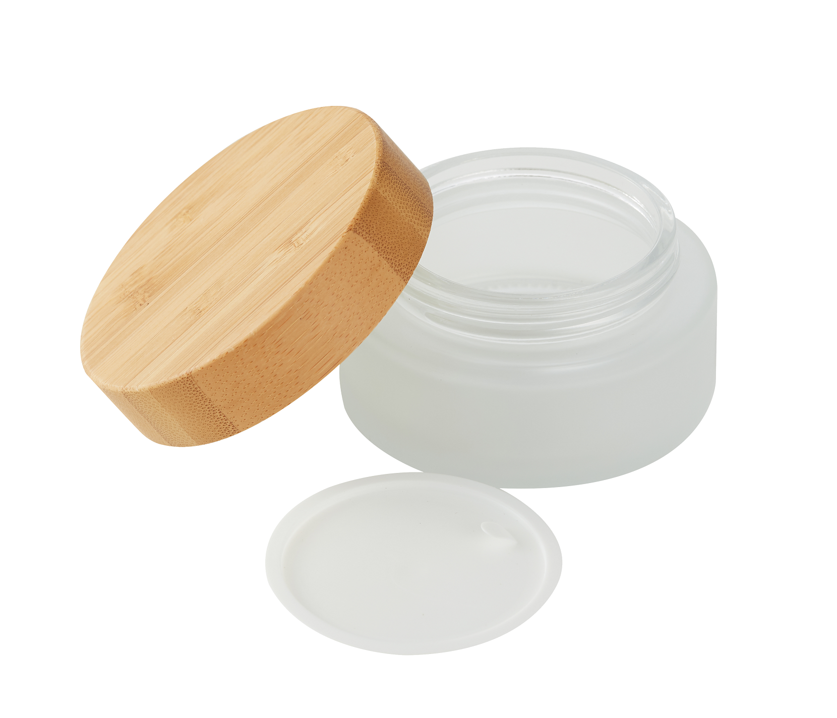 Wholesale natural bamboo lid cream frosted cosmetics container glass jar