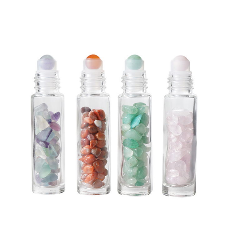 Wholesale natural gemstone roll on refillable glass bottle for gift essential oil perfume 10ml