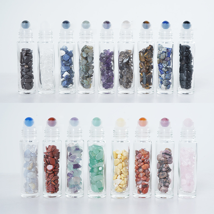 Wholesale natural gemstone roll on refillable glass bottle for gift essential oil perfume 10ml