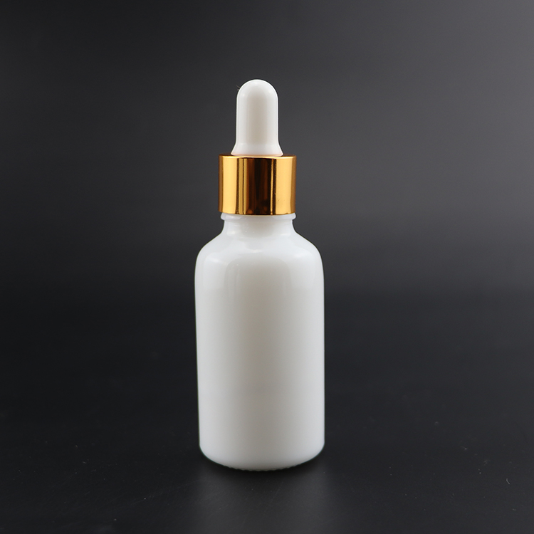 Wholesale natural porelain white 1 oz 30ml essential oil glass dropper white opal bottle with gold silver screw cap