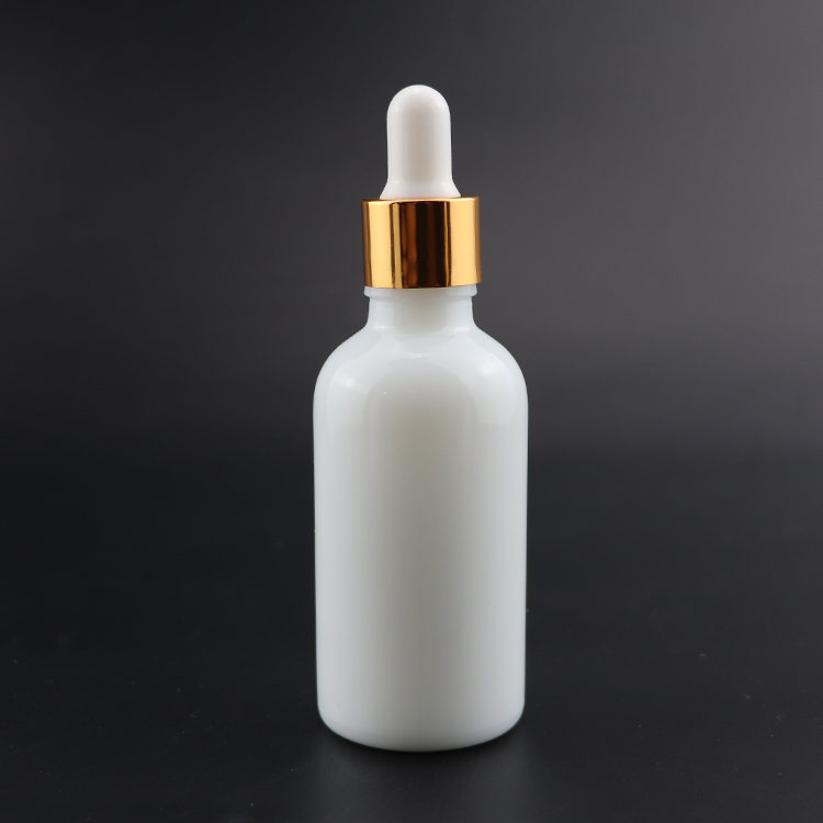 Wholesale natural porelain white 1 oz 30ml essential oil glass dropper white opal bottle with gold silver screw cap