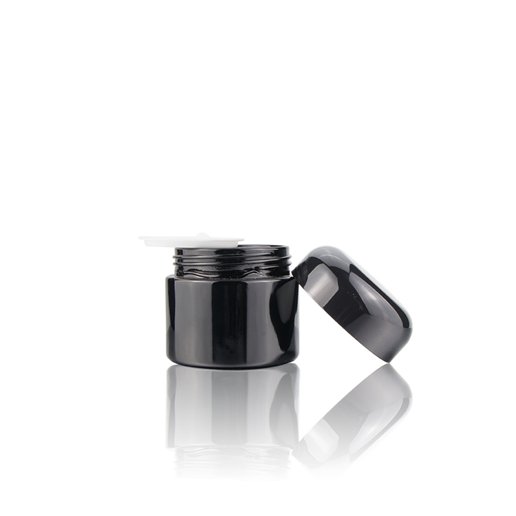 Wholesale new 20ml 60ml 100ml 150ml 200ml 2oz 4oz dark violet black empty glass cosmetic lotion cream jars with black lid