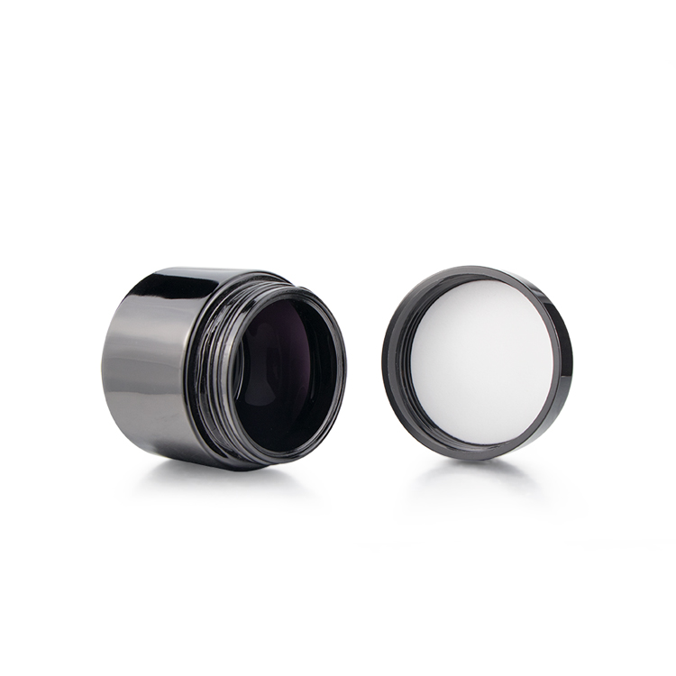 Wholesale new 20ml 60ml 100ml 150ml 200ml 2oz 4oz dark violet black empty glass cosmetic lotion cream jars with black lid