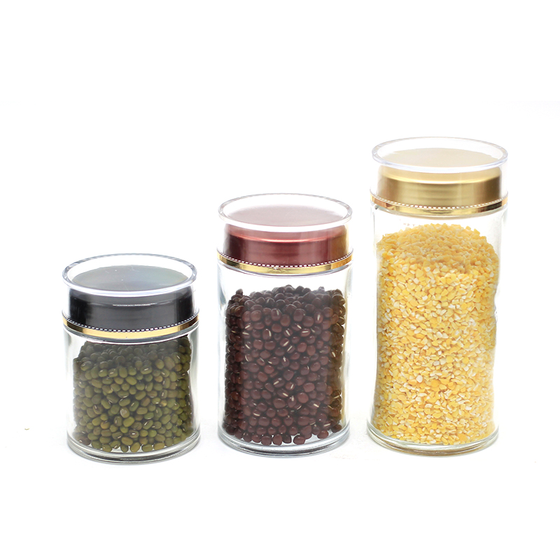 Wholesale new style round glass food storage jar with lid for kitchen