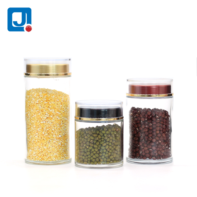 Wholesale new style round glass food storage jar with lid for kitchen