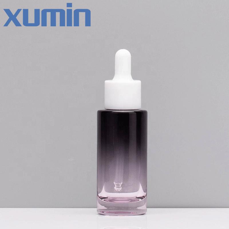 Wholesale packaging 30ml purple mini glass dropper bottle with white Rubber head