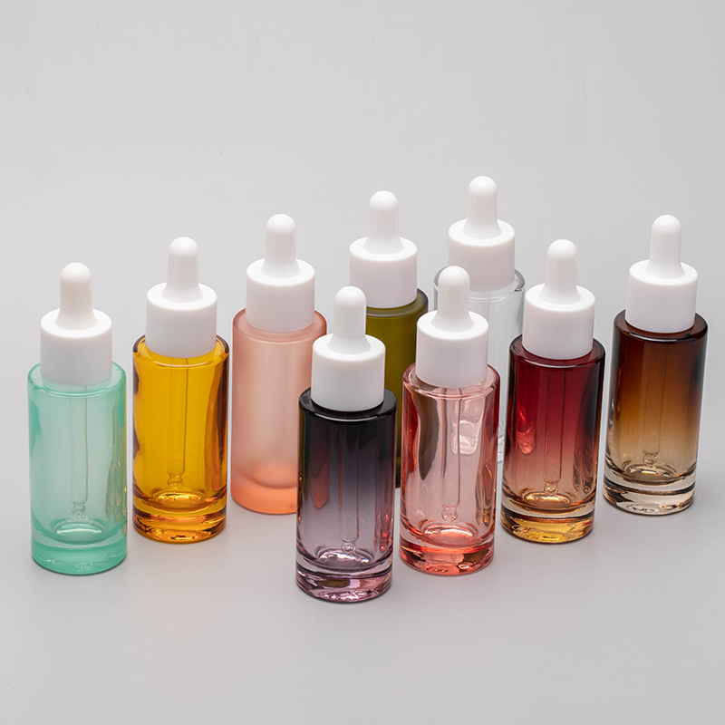 Wholesale packaging 30ml purple mini glass dropper bottle with white Rubber head