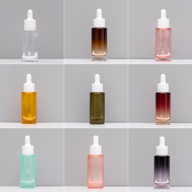 Wholesale packaging 30ml purple mini glass dropper bottle with white Rubber head