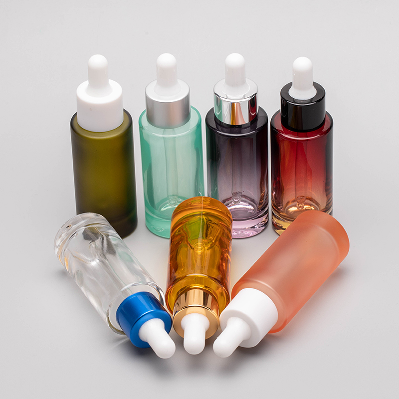 Wholesale packaging 30ml purple mini glass dropper bottle with white Rubber head