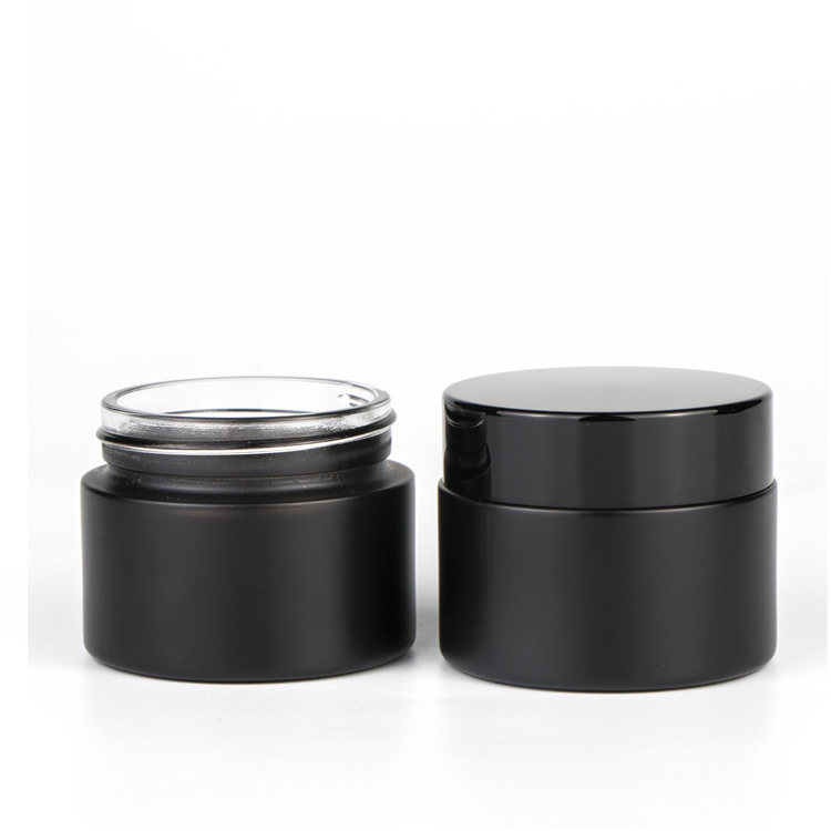 Wholesale packing 30ml 50ml matte makeup vintage frosted black glass cosmetic jars