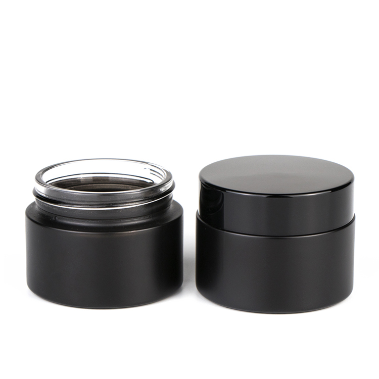 Wholesale packing 30ml 50ml matte makeup vintage frosted black glass cosmetic jars