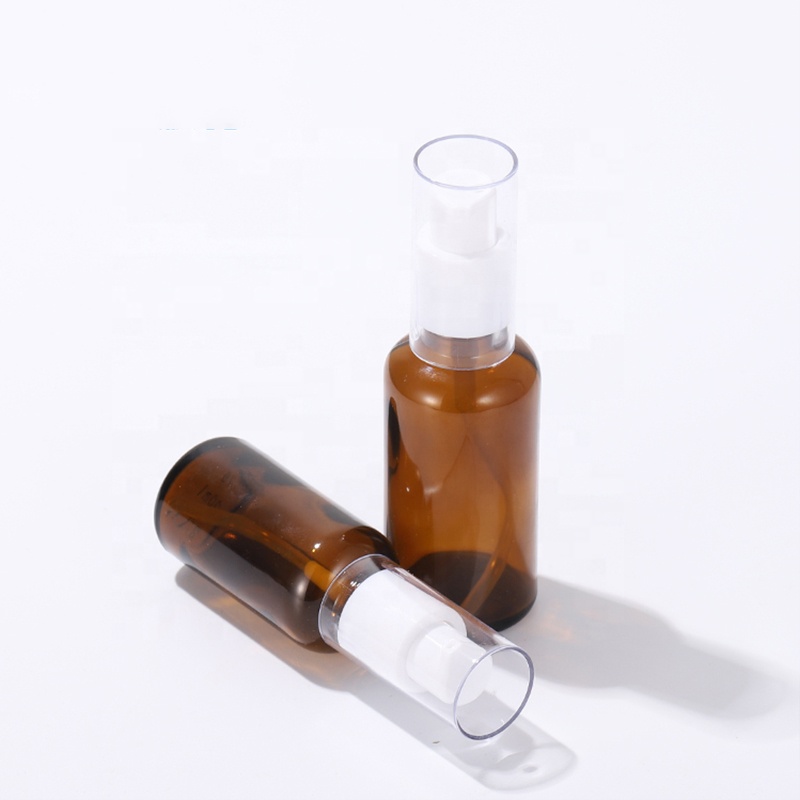 Wholesale personal care skin care cosmetic glass amber glass bottle liquid spray pump bottle