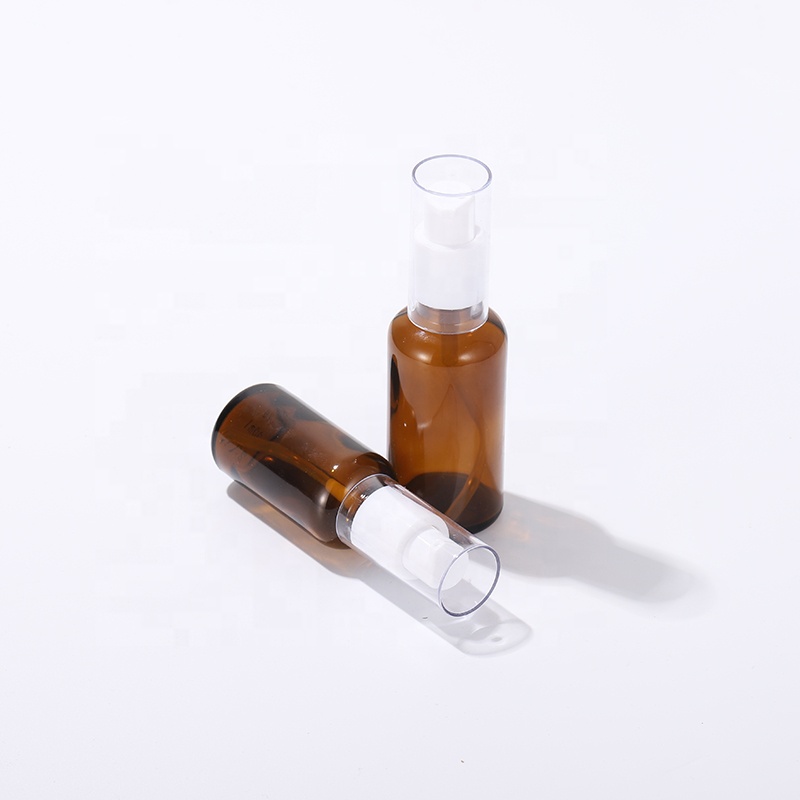 Wholesale personal care skin care cosmetic glass amber glass bottle liquid spray pump bottle
