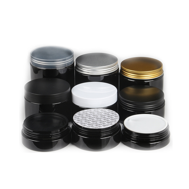Wholesale pet plastic cosmetic black Different Capacity PET Stash Plastic Jar
